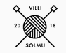 Villisolmun logo, jossa lankakerä ja siinä puikot ristikkäin